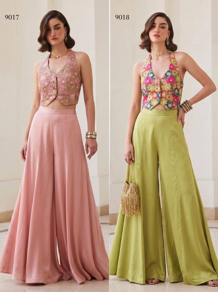 SERIES 9017-9018 By ALIZEH 9017 To 9018 Series Beautiful Colorful Stylish Ethnic Soft Silk Wear Readymade Waistcoat & Palazzo At Wholesale Price